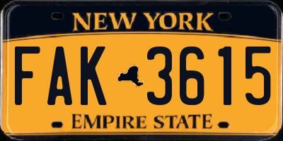 NY license plate FAK3615