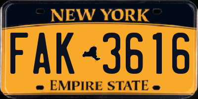 NY license plate FAK3616
