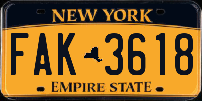 NY license plate FAK3618