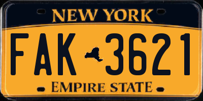 NY license plate FAK3621