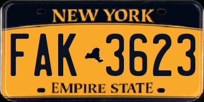 NY license plate FAK3623