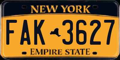 NY license plate FAK3627