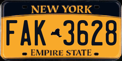 NY license plate FAK3628