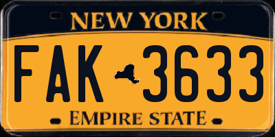 NY license plate FAK3633