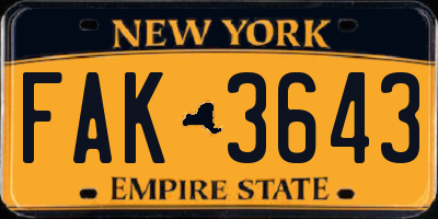 NY license plate FAK3643
