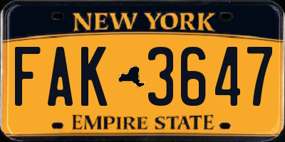 NY license plate FAK3647