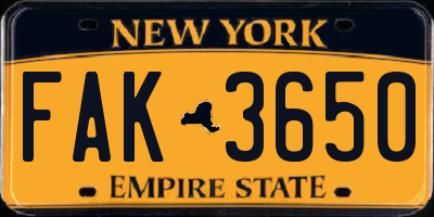 NY license plate FAK3650