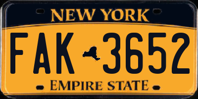 NY license plate FAK3652