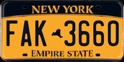 NY license plate FAK3660