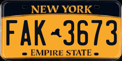 NY license plate FAK3673