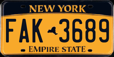 NY license plate FAK3689