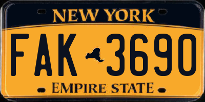 NY license plate FAK3690