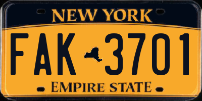 NY license plate FAK3701