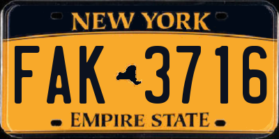 NY license plate FAK3716