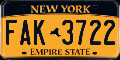 NY license plate FAK3722