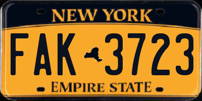 NY license plate FAK3723