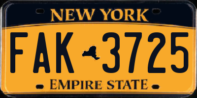 NY license plate FAK3725