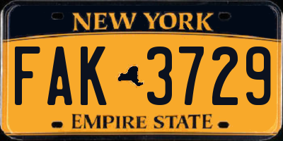 NY license plate FAK3729