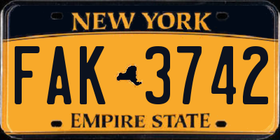 NY license plate FAK3742