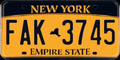 NY license plate FAK3745