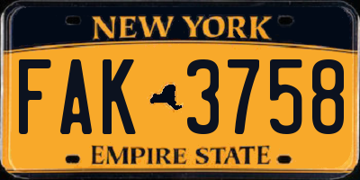 NY license plate FAK3758