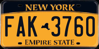 NY license plate FAK3760