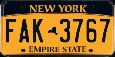 NY license plate FAK3767