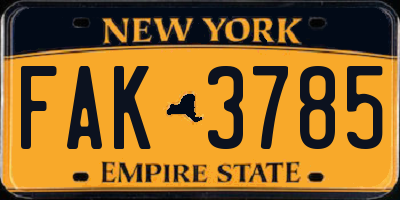 NY license plate FAK3785