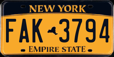 NY license plate FAK3794