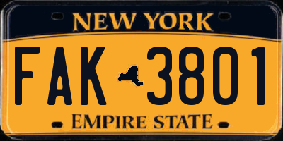 NY license plate FAK3801