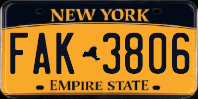 NY license plate FAK3806