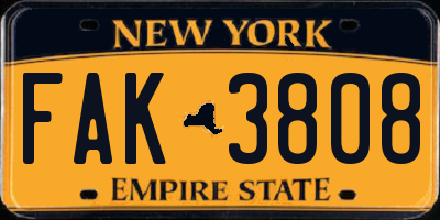 NY license plate FAK3808
