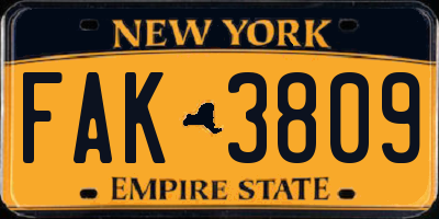 NY license plate FAK3809