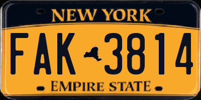 NY license plate FAK3814