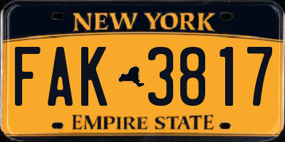 NY license plate FAK3817