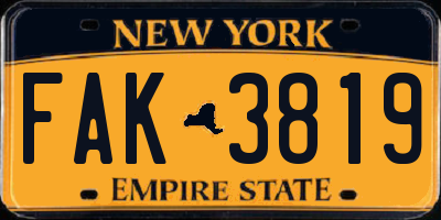 NY license plate FAK3819