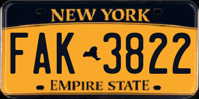 NY license plate FAK3822