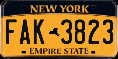 NY license plate FAK3823