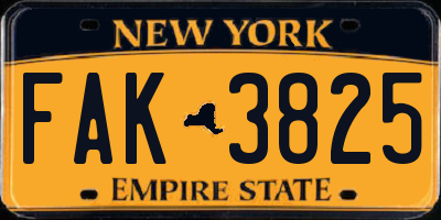 NY license plate FAK3825