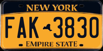 NY license plate FAK3830