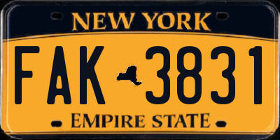 NY license plate FAK3831