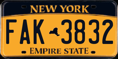 NY license plate FAK3832