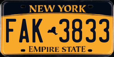 NY license plate FAK3833