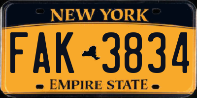 NY license plate FAK3834