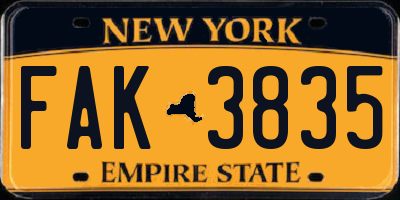 NY license plate FAK3835