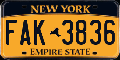 NY license plate FAK3836