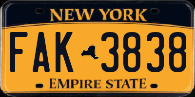 NY license plate FAK3838