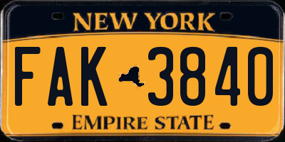 NY license plate FAK3840