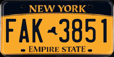 NY license plate FAK3851