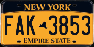 NY license plate FAK3853